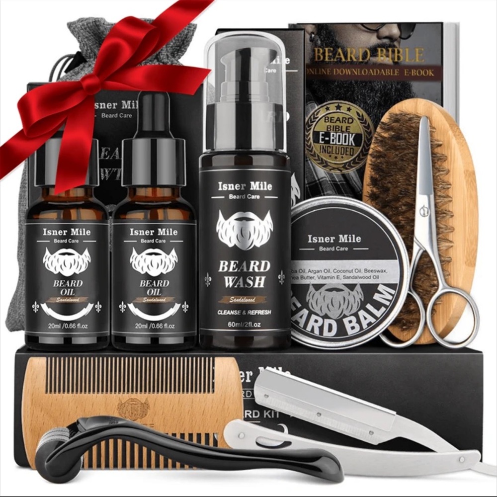 Tool Care Set-Shampoo, Beard Care Oil, Balm, Brush, Comb, Scissors ,Storage Bag
